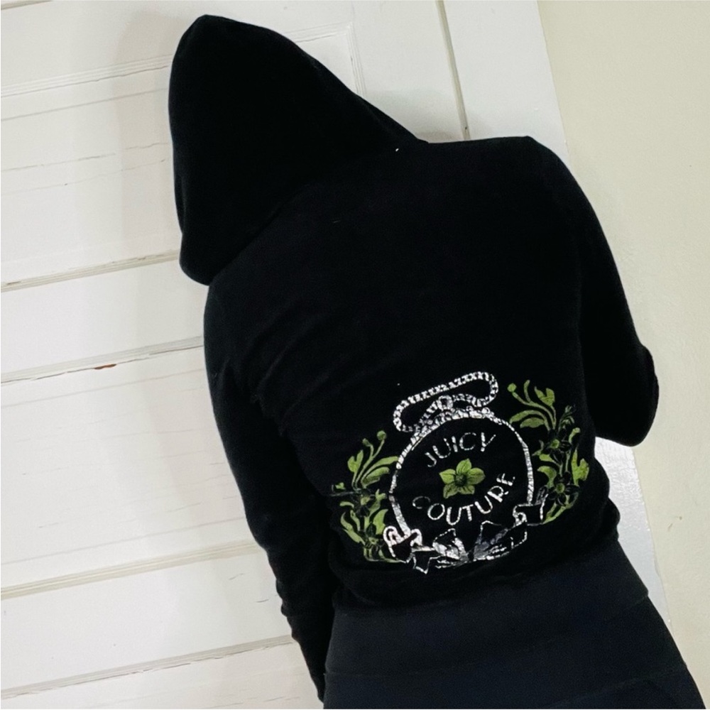 Vintage y2k Juicy Couture Black Hoodie with Green Embroidery
